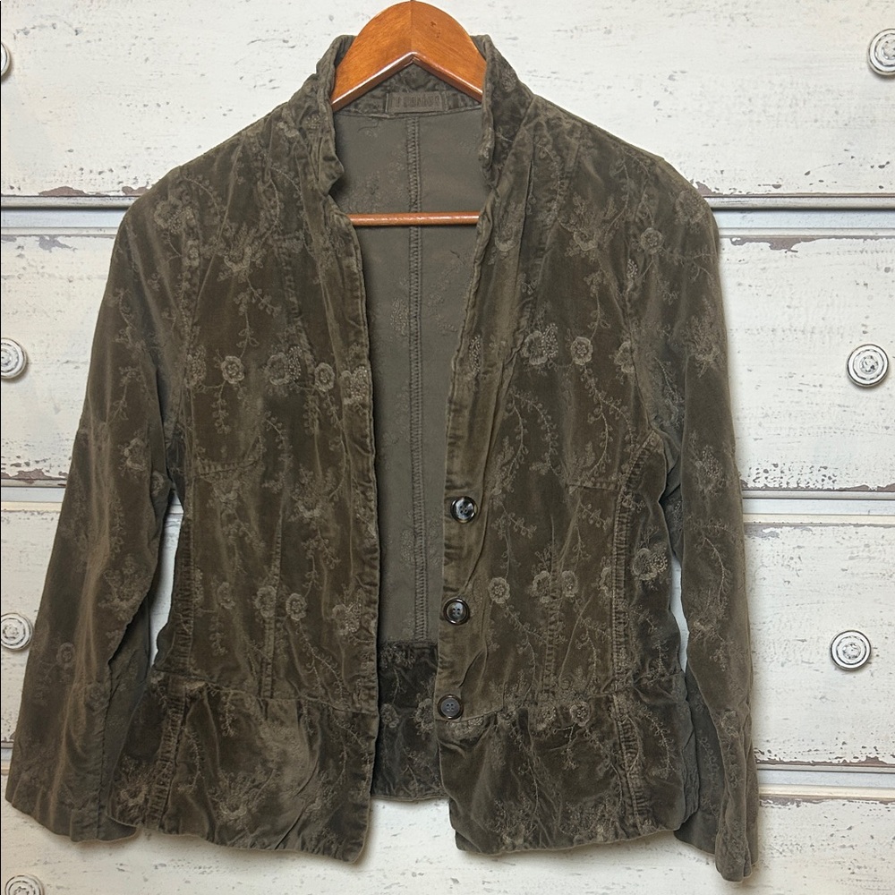 Vintage CP Shades Embroidered Cropped Boho Jacket Olive Size Small